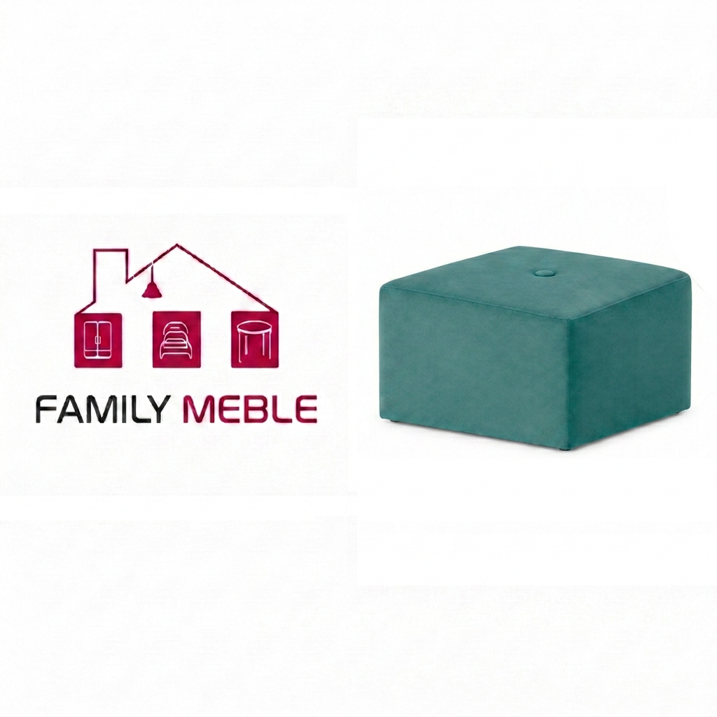 Family Meble — Pufa podnóżek siedzisko kostka turkusowy welur tapicerowana Fami Family