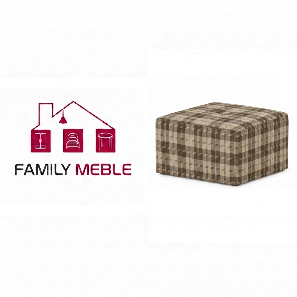 Family Meble — Pufa podnóżek siedzisko kostka brąz kratka szkocka pleciona FAMI Family