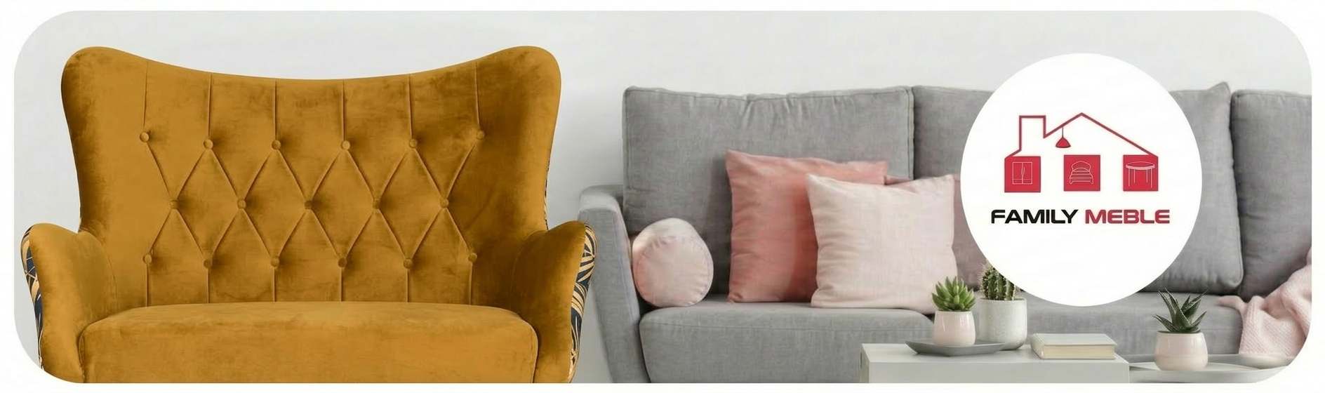 Family Meble — Sofa Kanapa Uszak Skandynawska żółta monstera welur Luna Print Family Meble