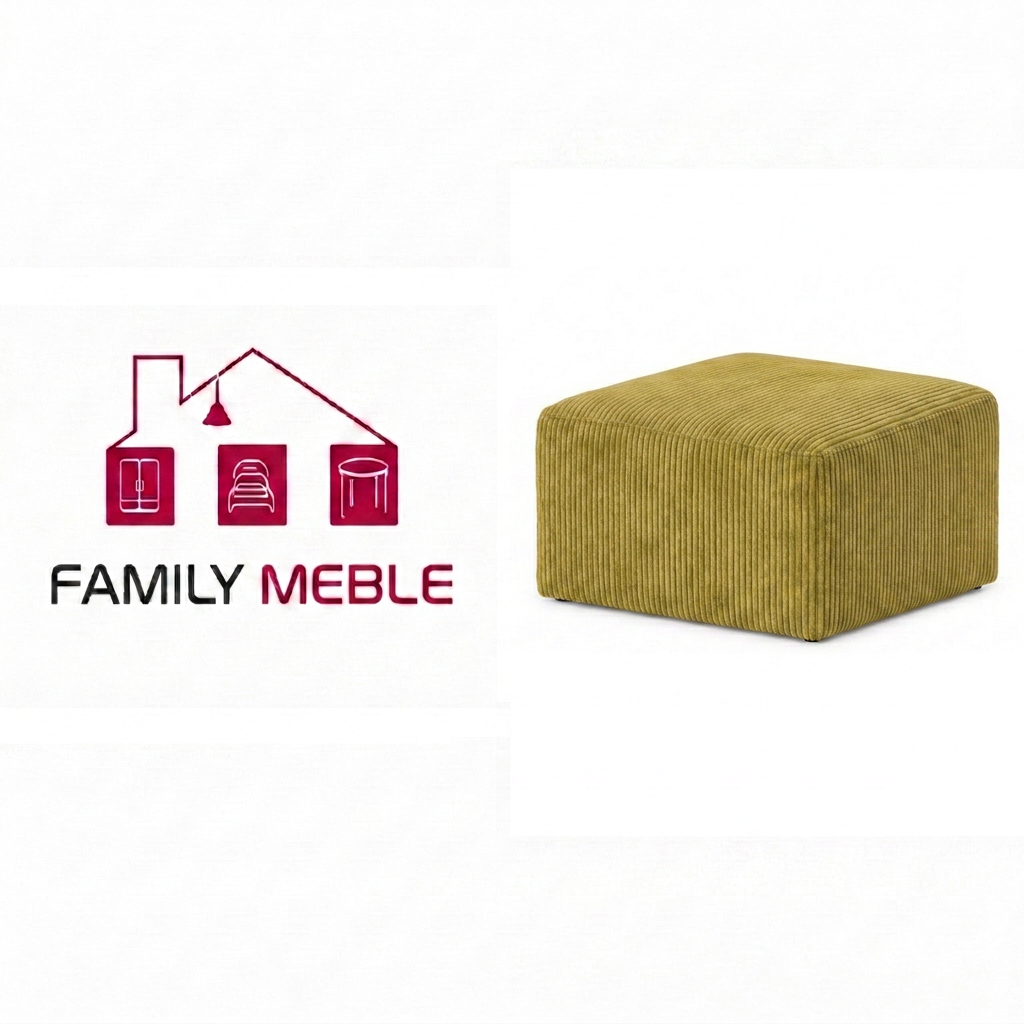 Family Meble — pufa podnóżek siedzisko kostka musztardowy złoty sztruks FAMI Family Meble