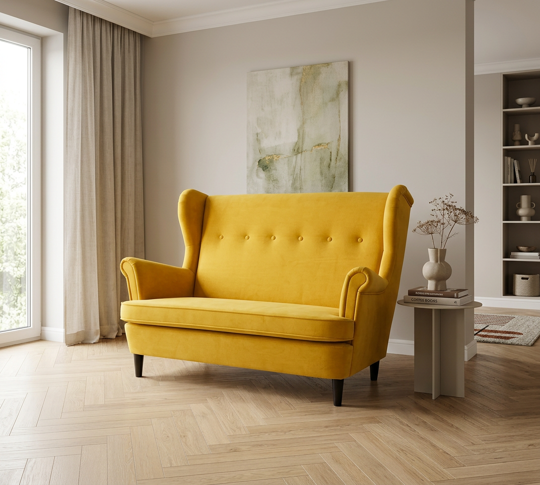 Sofa Kanapa Uszak Skandynawska Żółty Kanarek Słonecznik Ari Family Meble — komfort