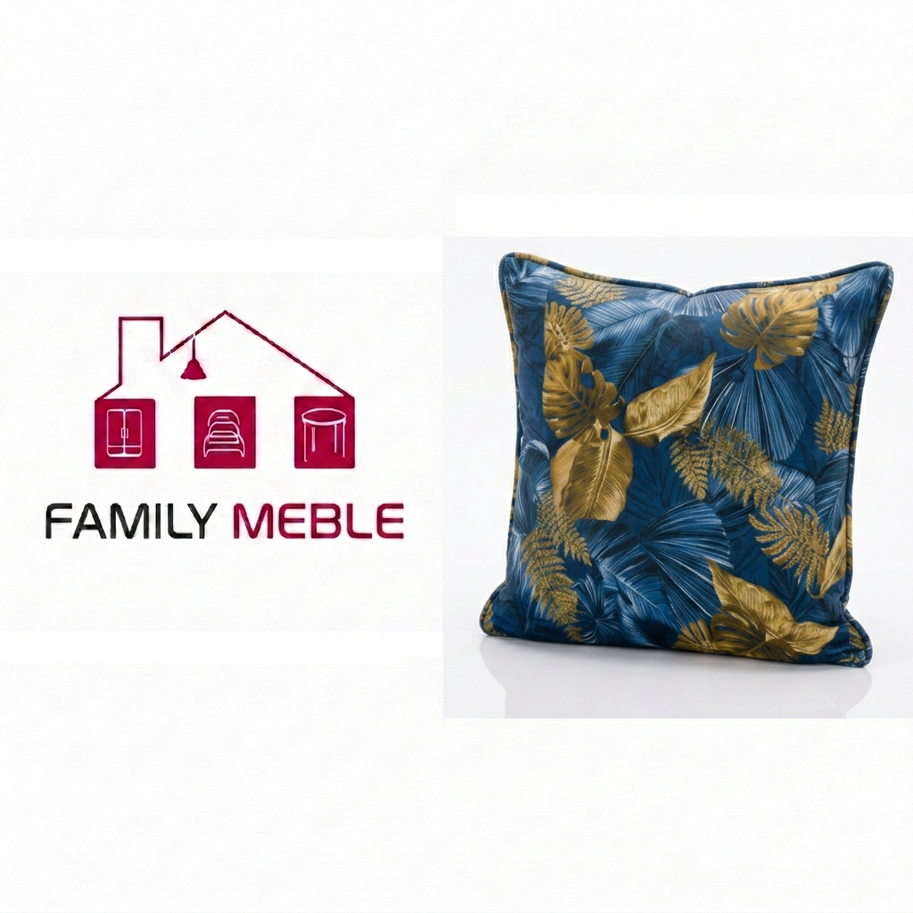 Family Meble — Poduszka dekoracyjna jasiek 45 x 45 poszewka granatowy welur Family Meble