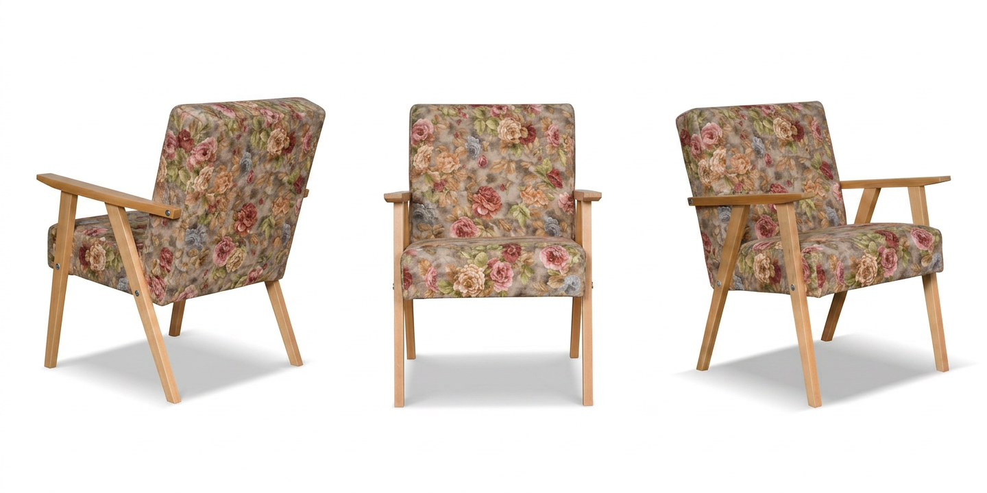 Fotel w stylu PRL retro krzesło vintage różany brązowy Soler Family Meble — widoki produktu
