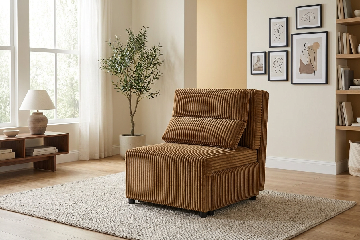 Fotel rozkładany spania pojemnik salonu sztruks premium Kimo Family Meble — komfort