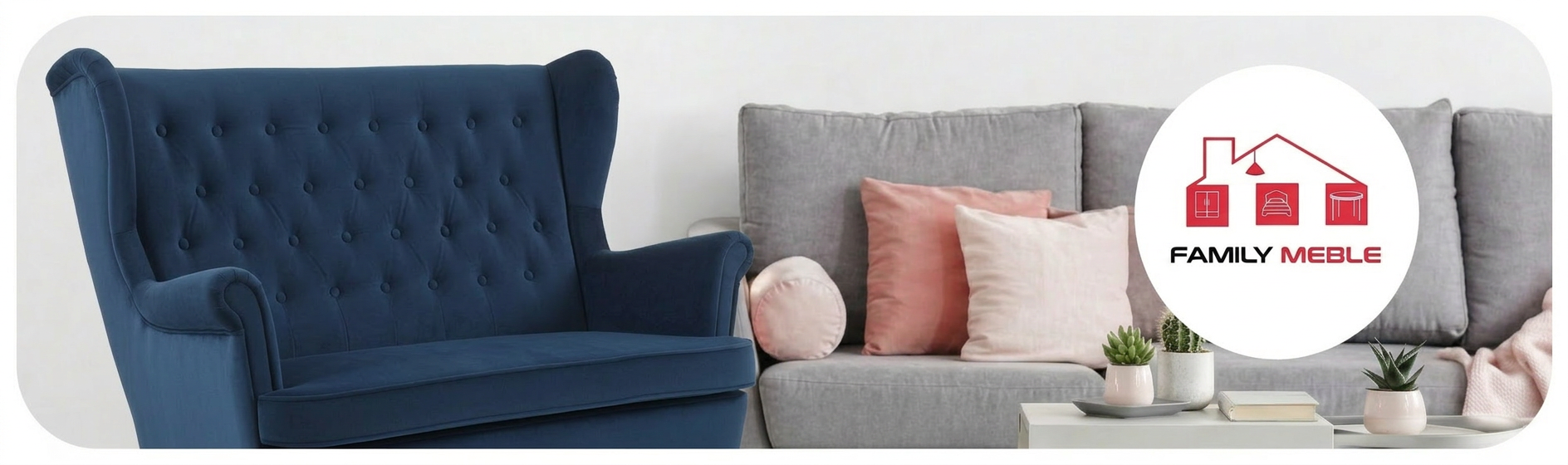 Family Meble — Sofa Kanapa Uszak Skandynawska granat kobaltowa welurowa Diana Family Meble