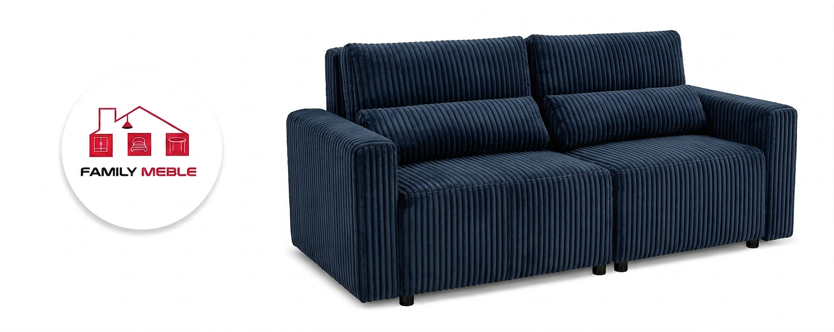 Family Meble — Kanapa 2 os sofa rozkładana spania pojemnik granatowy niebieski Komo Family