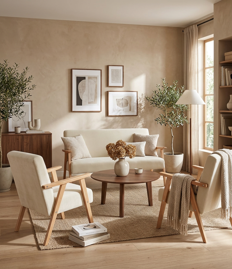 Zestaw wypoczynkowy sofa 2-os 2 fotele welur beżowy Soler Family Meble — komfort