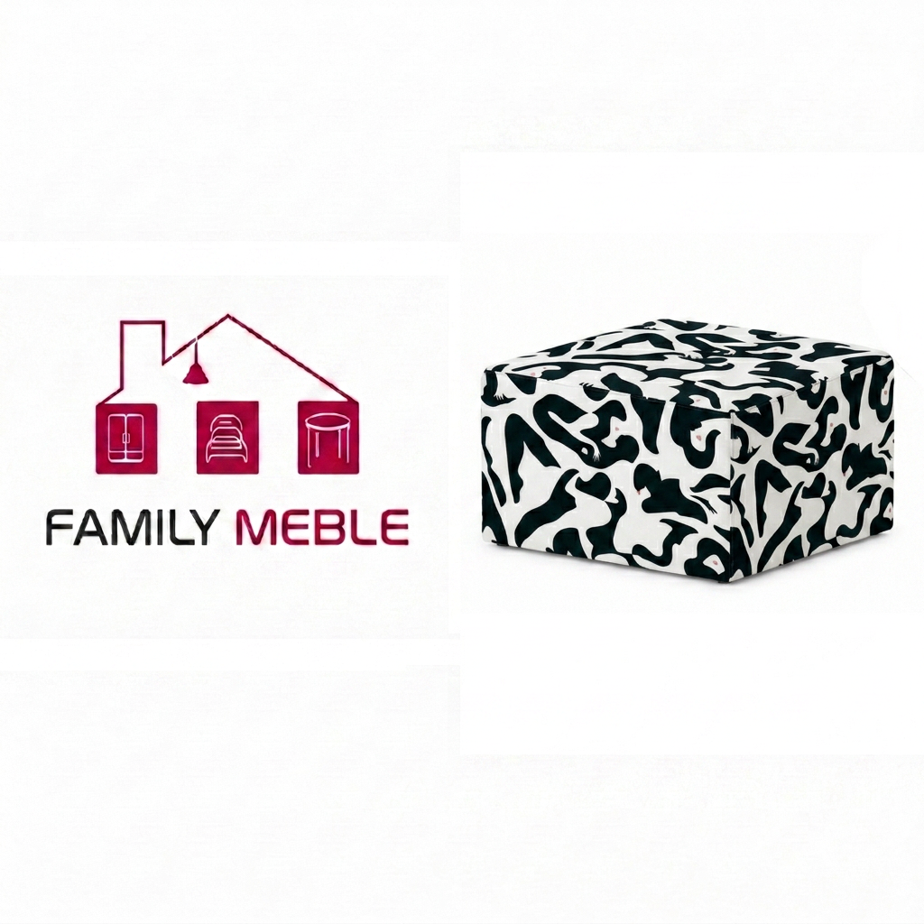 Family Meble — Pufa podnóżek siedzisko kostka czarno biały tapicerowana FAMI Family Meble
