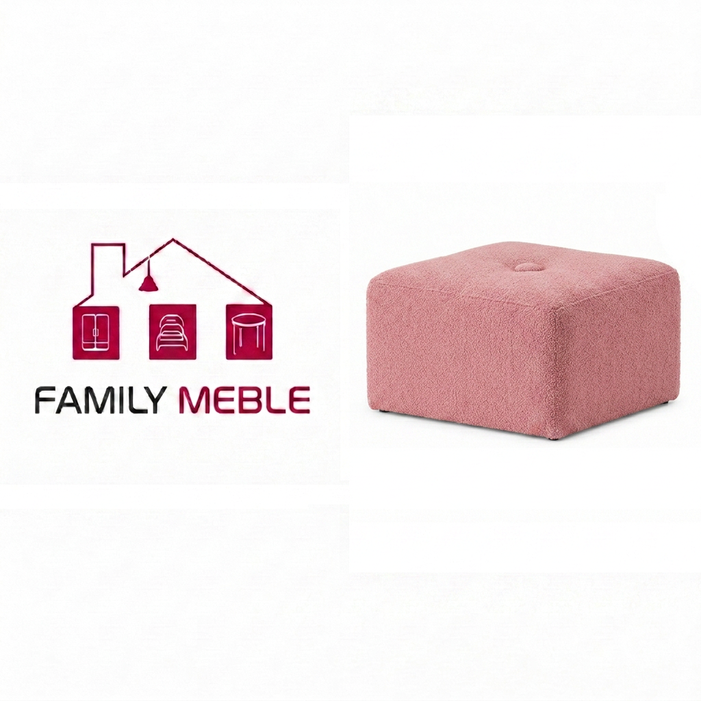 Family Meble — Pufa podnóżek siedzisko kostka różowy welur tapicerowana do salonu Fami