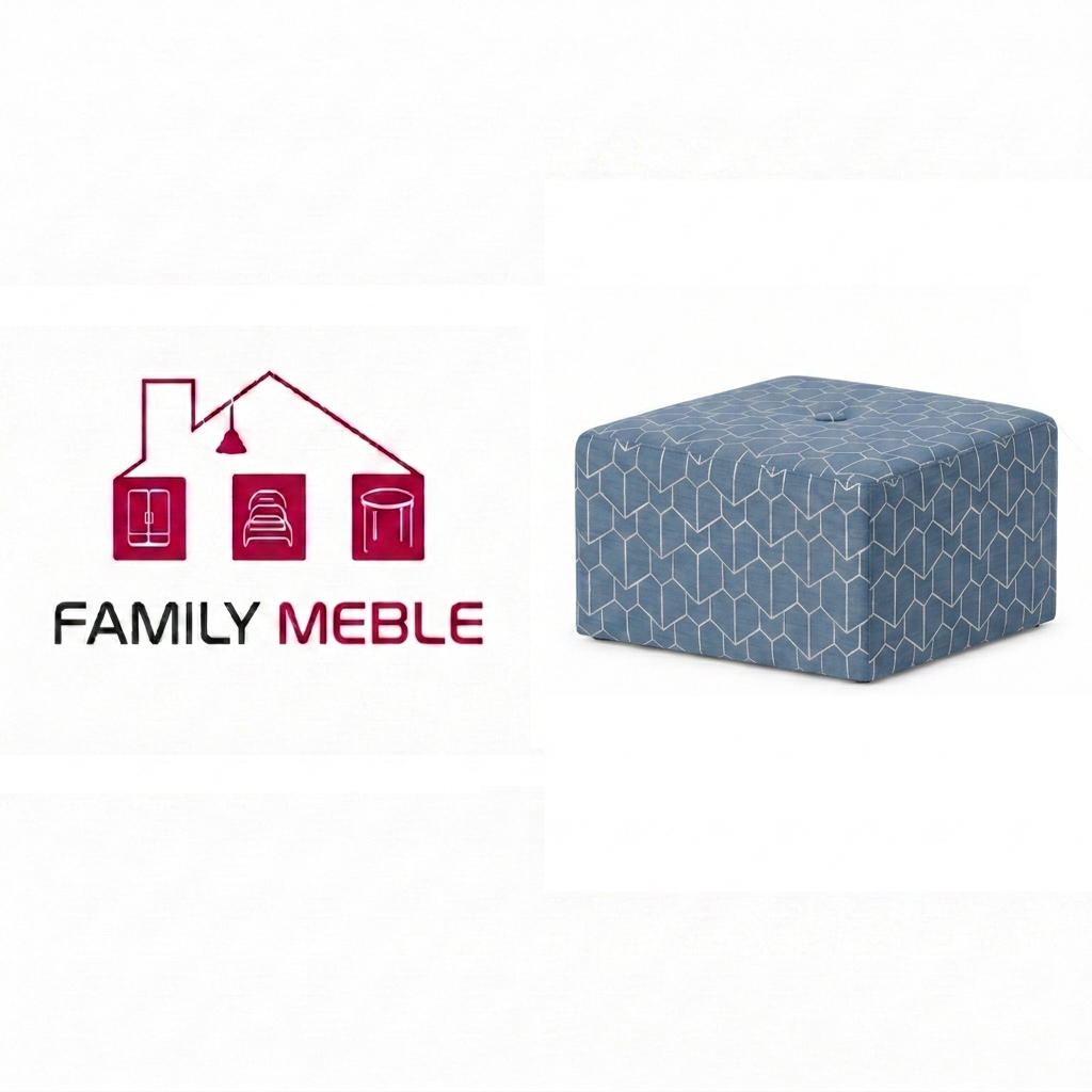 Family Meble — Pufa podnóżek siedzisko kostka niebieski wzór welur FAMI Family Meble