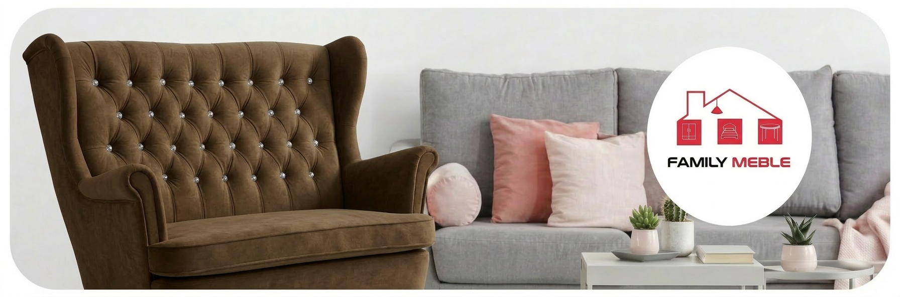 Family Meble — Sofa Kanapa Uszak Skandynawska brązowa kryształki nowa Gaja Family Meble