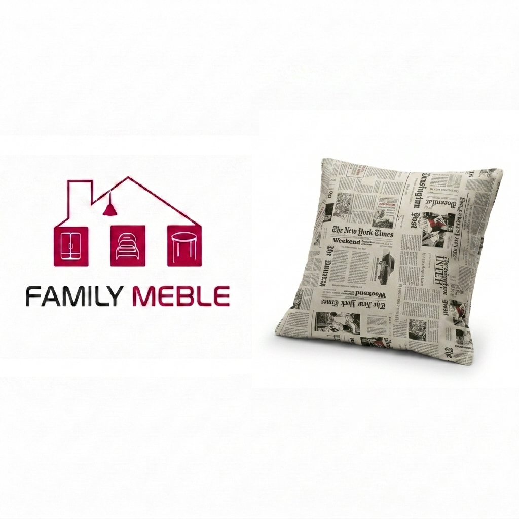 Family Meble — Poduszka dekoracyjna jasiek 45 x 45 poszewka czarno biały tkanina Family