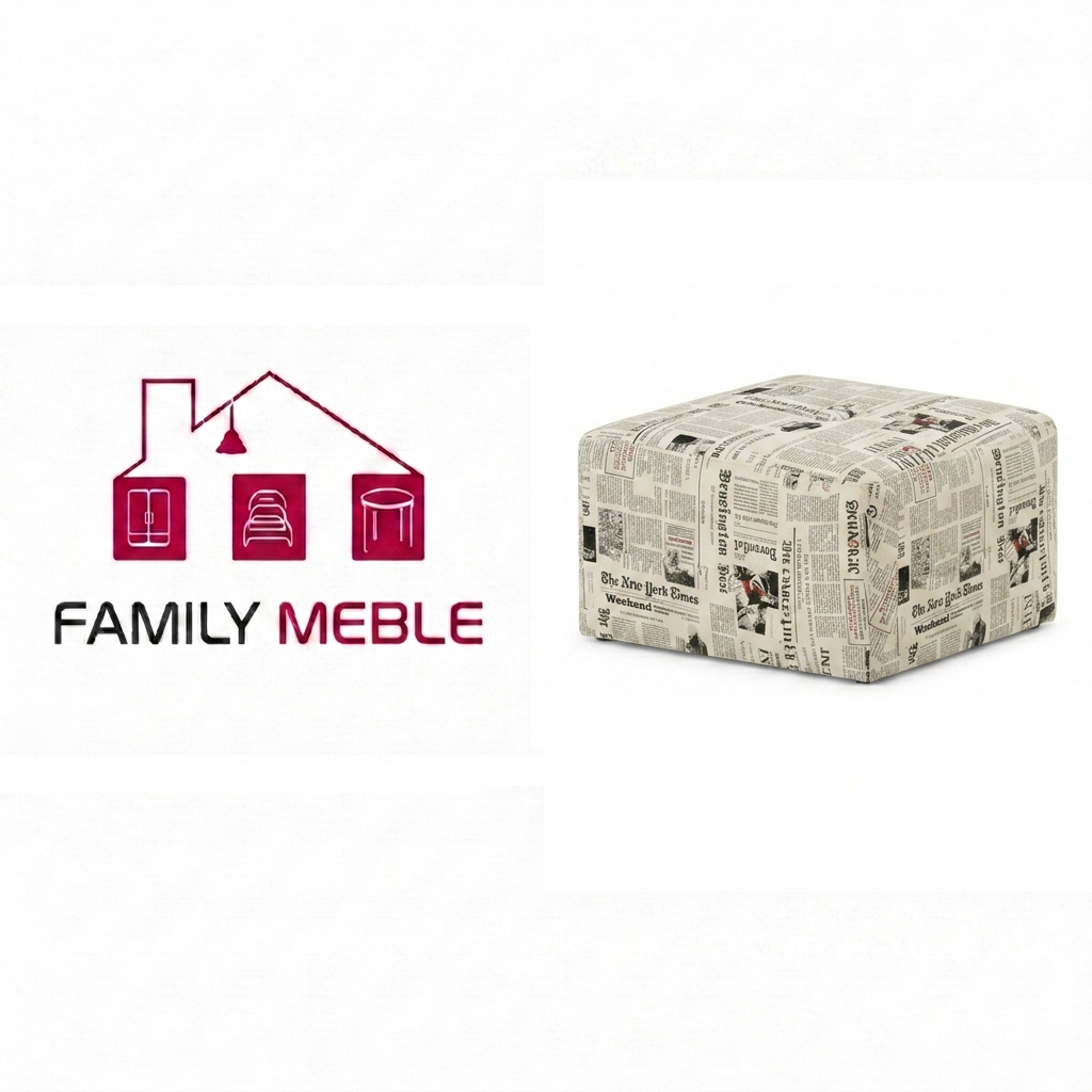 Family Meble — Pufa podnóżek siedzisko kostka gazeta czarno biały do salonu Fami Family