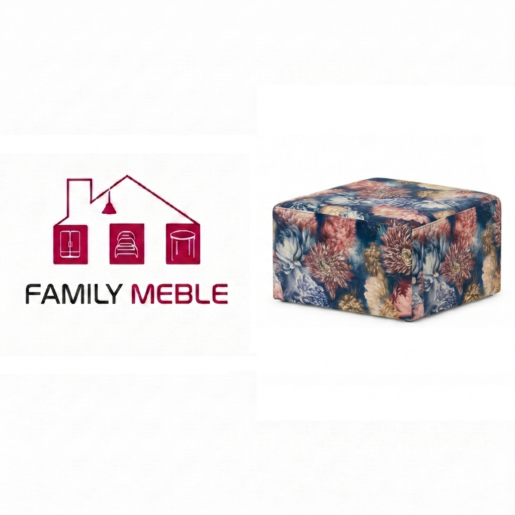 Family Meble — Pufa podnóżek siedzisko kostka niebieskie piwonie Fami Family Meble