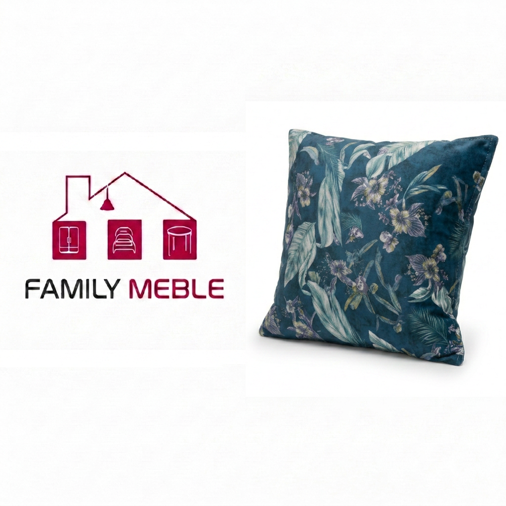 Family Meble — Poduszka dekoracyjna jasiek 45 x 45 poszewka niebieski welur Family Meble