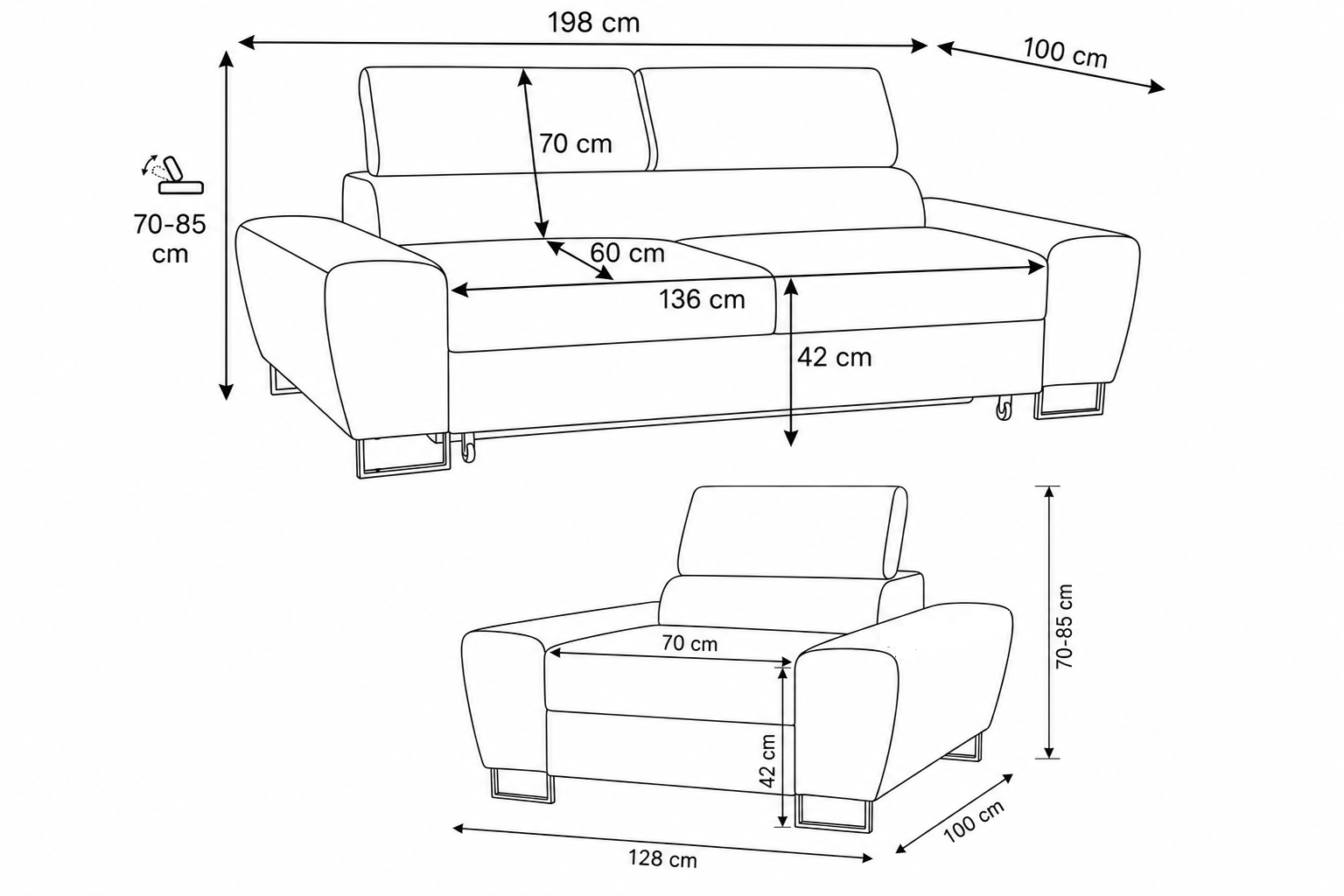 Zestaw wypoczynkowy sofa 2 fotele beżowy welur salonu Savio Family Meble — wymiary
