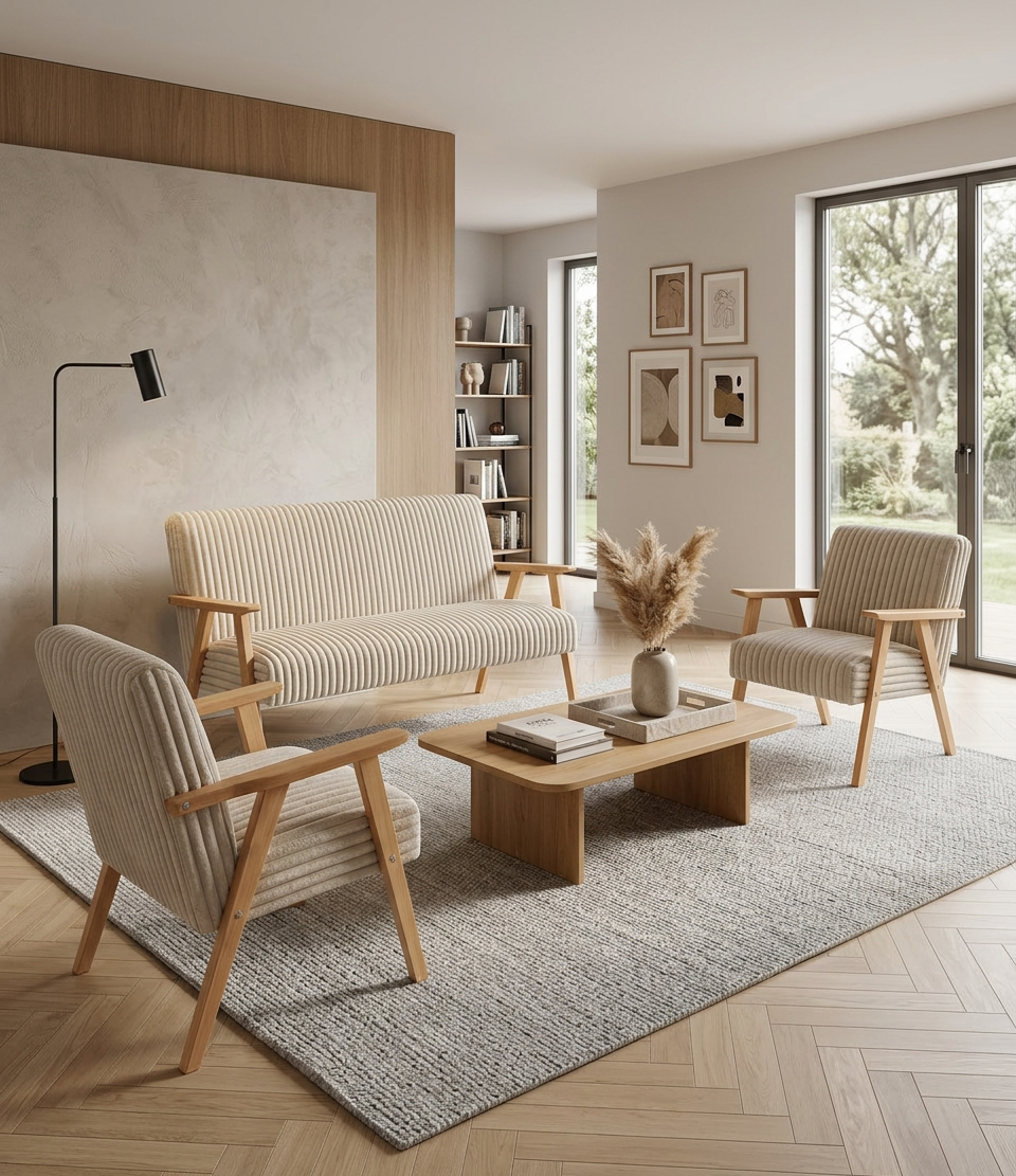 Zestaw wypoczynkowy sofa 2-os 2 fotele sztruks beżowy Soler Family Meble — komfort