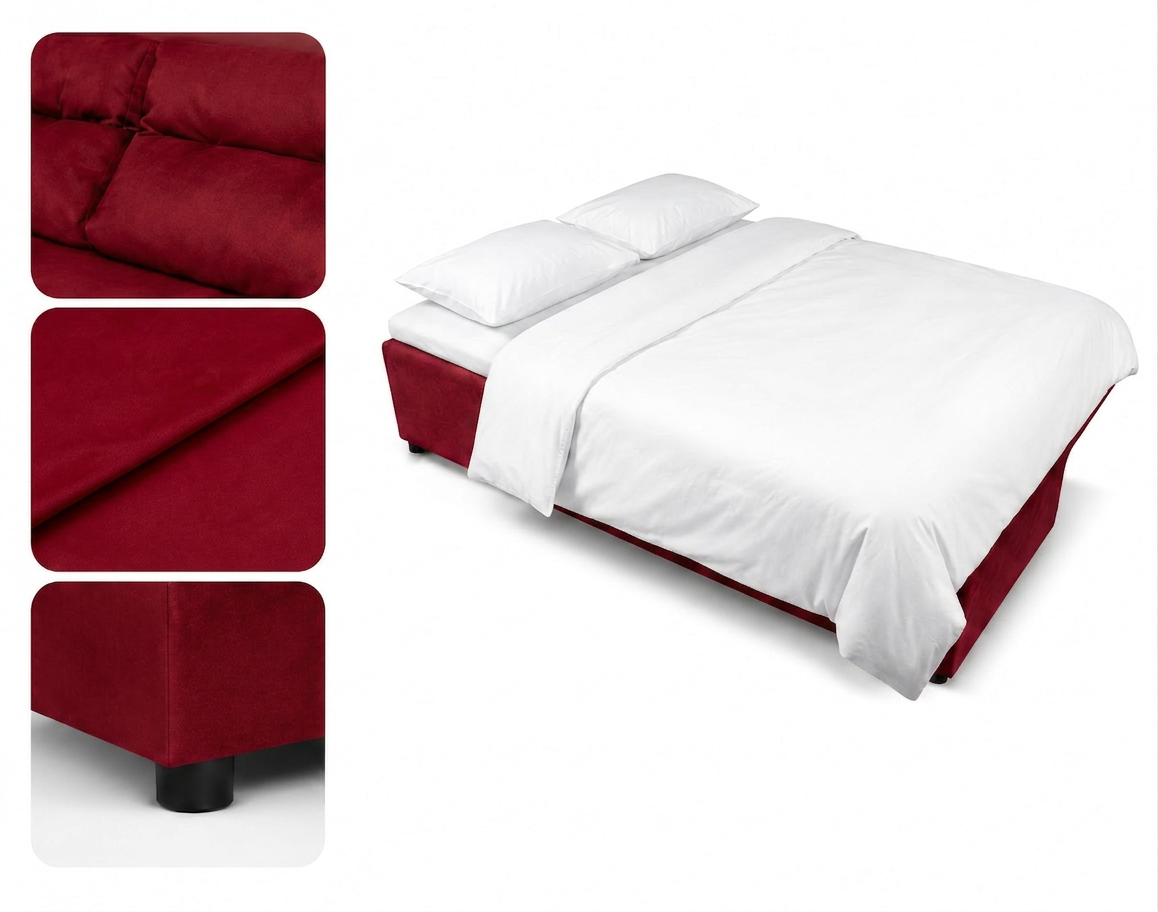 Zestaw wypoczynkowy sofa 3 kanapa fotele czerwony welur Kimo Family Meble — detale