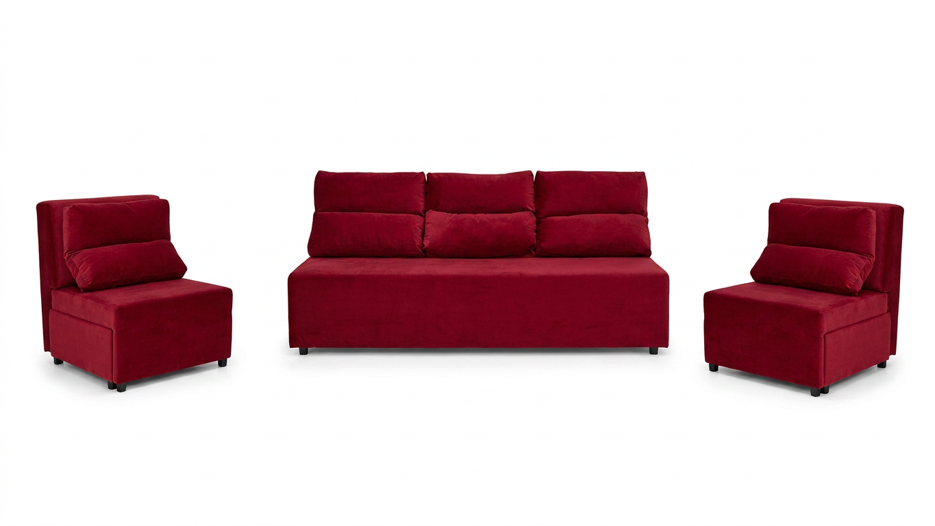 Zestaw wypoczynkowy sofa 3 kanapa fotele czerwony welur Kimo Family Meble — widoki produktu