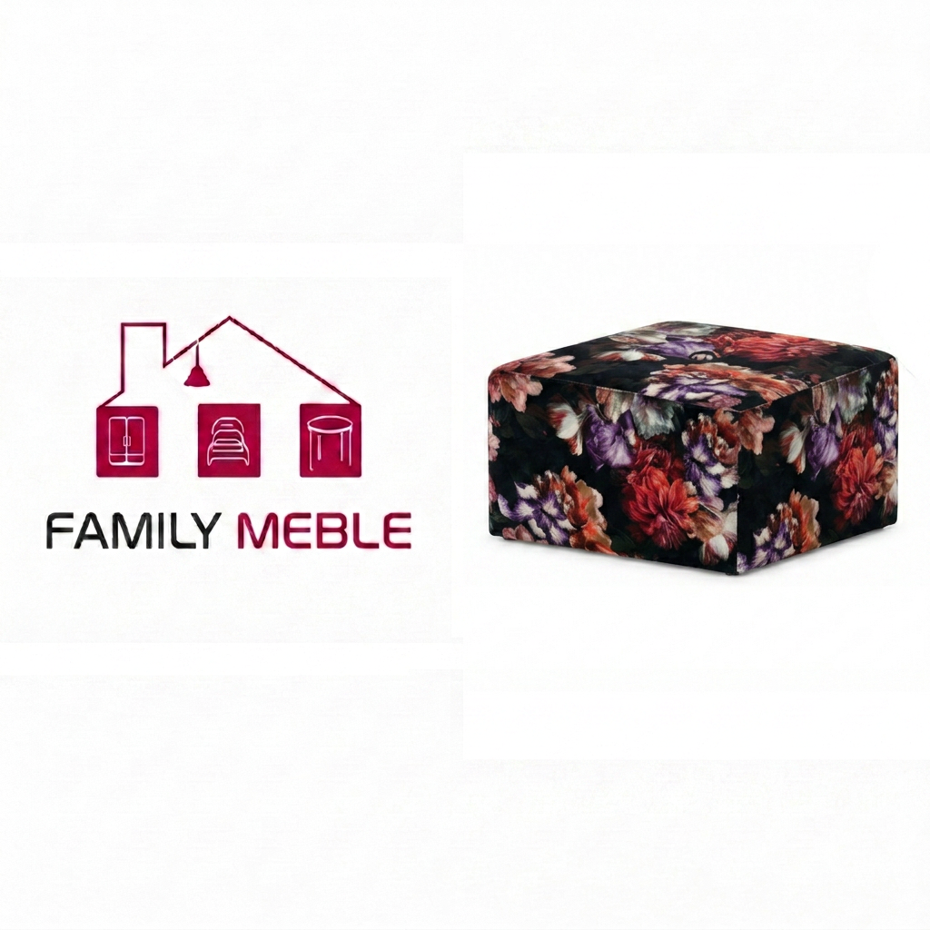Family Meble — Pufa podnóżek siedzisko kostka z kwiaty piwonie róże welur Fami Family