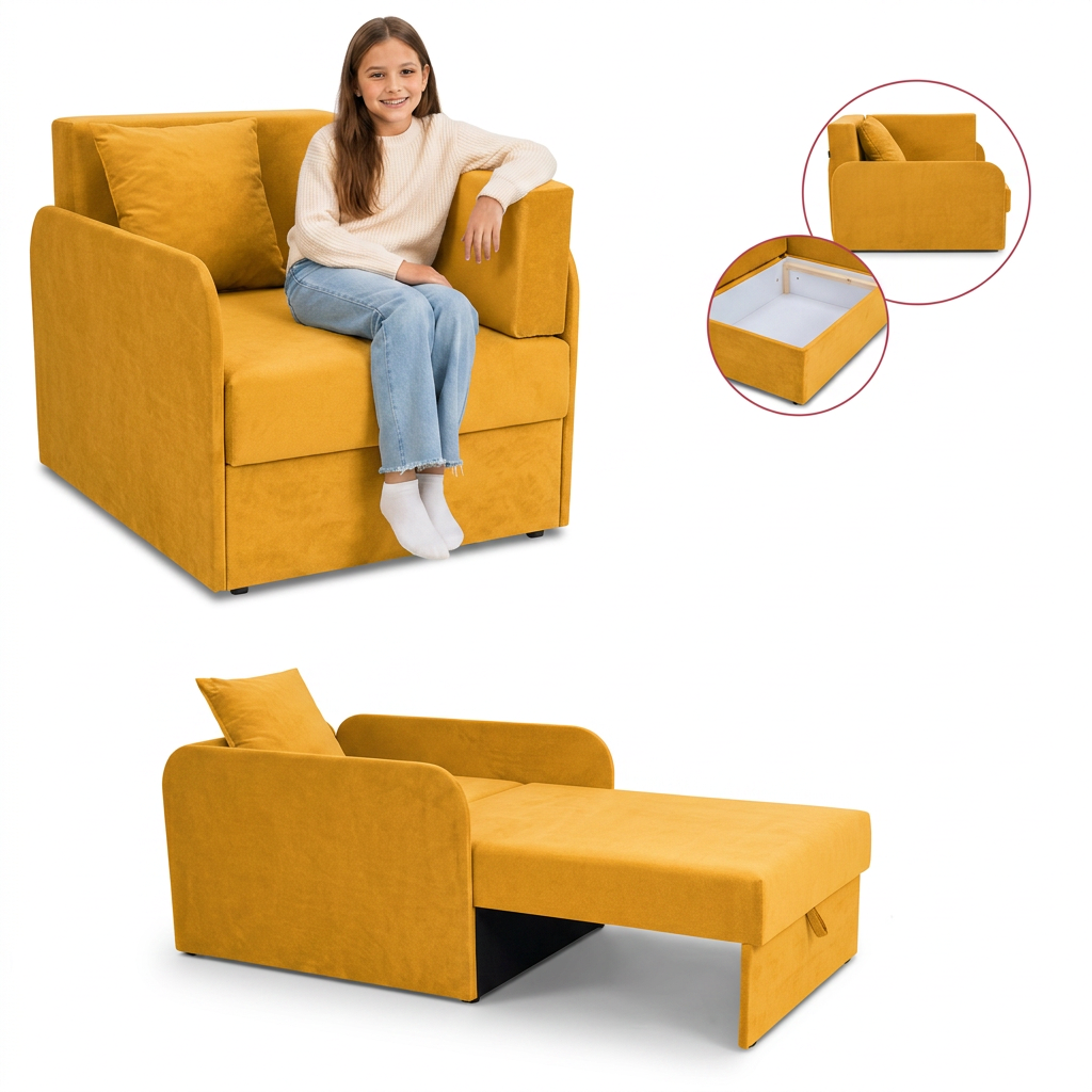 Łóżko dziecięce sofa kanapa różowe pudrowy róż Denis 3B Family Meble — żółty – Royal 23