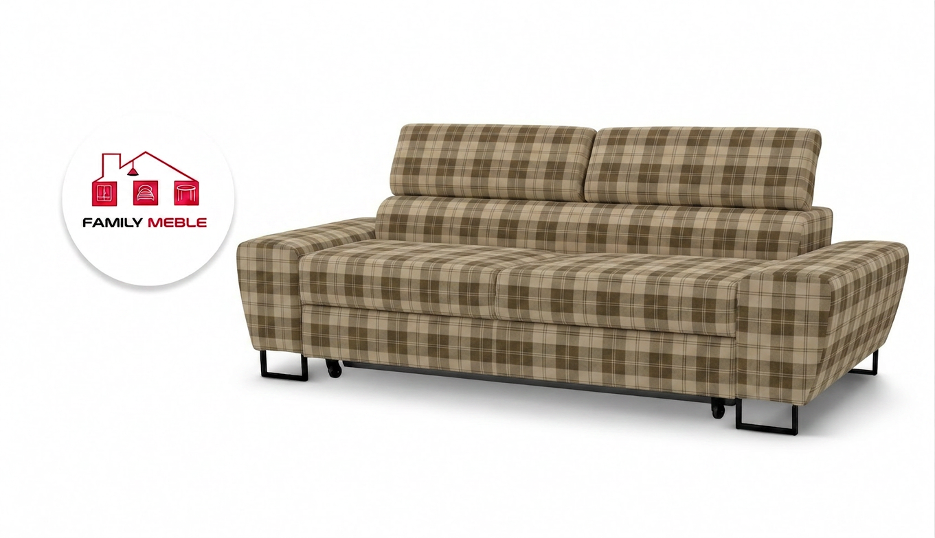 Family Meble — Kanapa sofa rozkładana f spania reg zagłówek pleciona brąz Savio 2 os