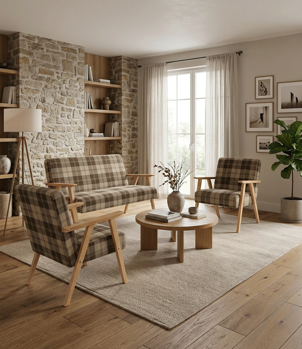 Zestaw wypoczynkowy sofa 2-os 2 fotele pleciona beż Soler Family Meble — komfort