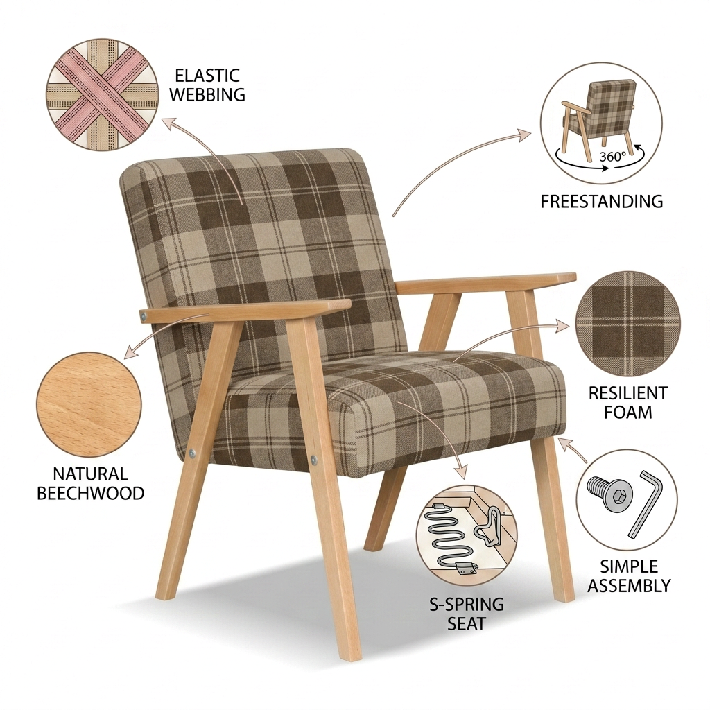 Zestaw wypoczynkowy sofa 2-os 2 fotele pleciona beż Soler Family Meble — detale