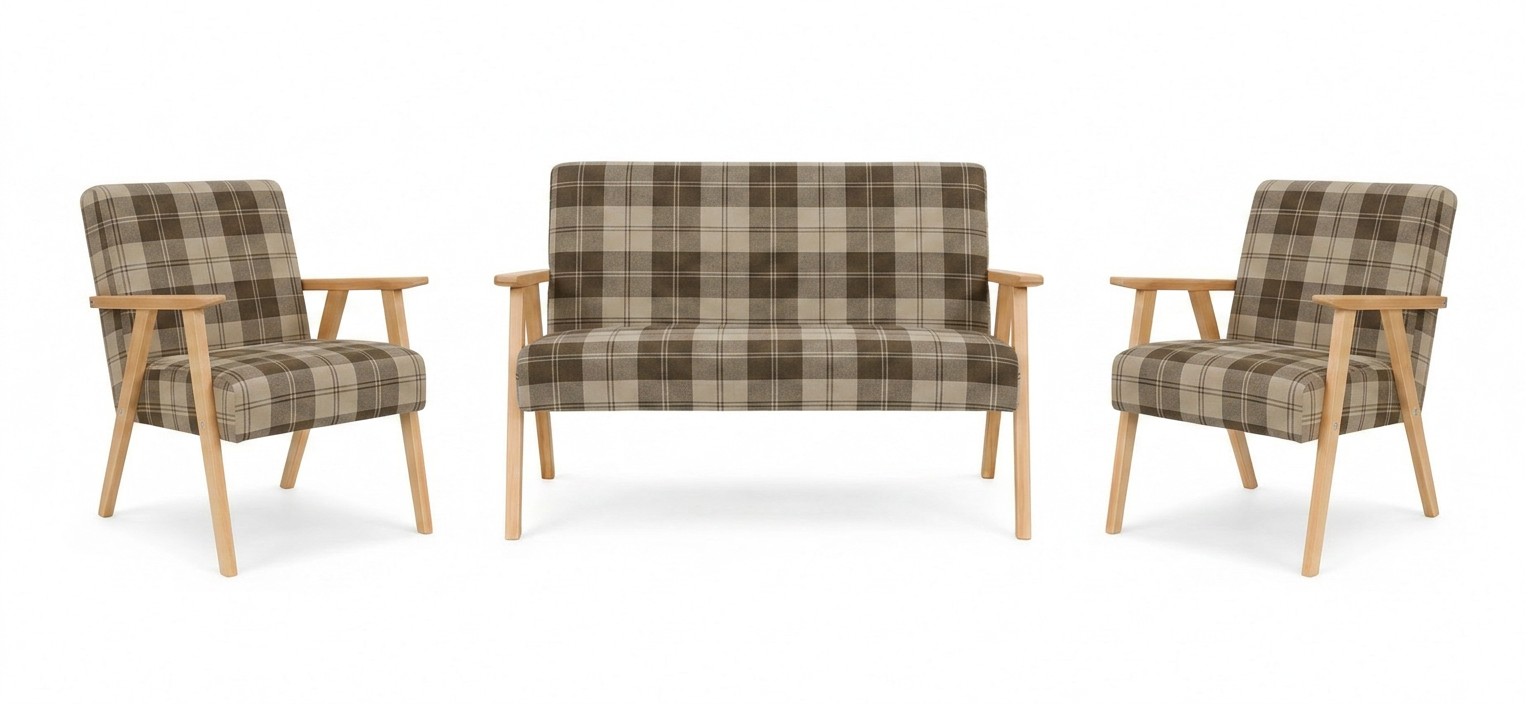 Zestaw wypoczynkowy sofa 2-os 2 fotele pleciona beż Soler Family Meble — widoki produktu