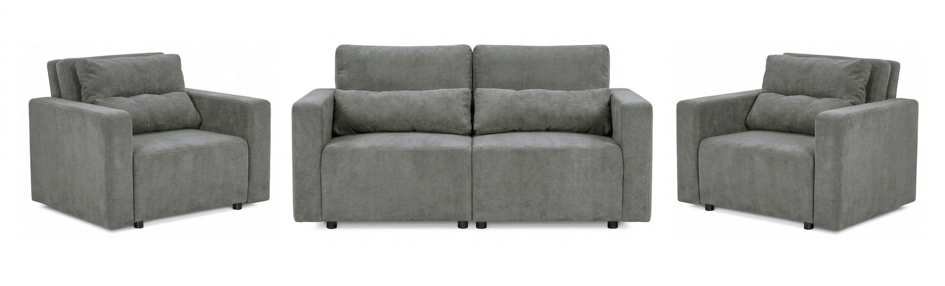 Zestaw wypoczynkowy sofa 2 kanapa fotele szary welur Komo Family meble — widoki produktu