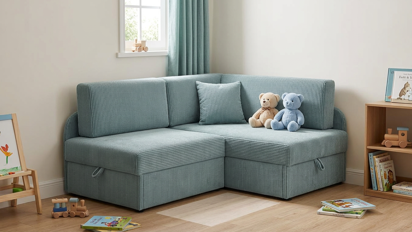 Łóżko dziecięce sofa kanapa błękitny sztruks welur Denis Family Meble — komfort
