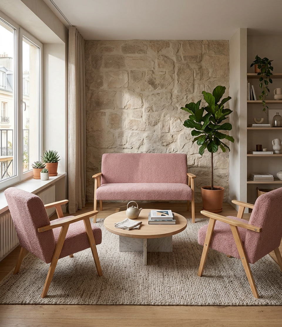 Zestaw wypoczynkowy sofa 2-os 2 fotele welur różowy Soler Family Meble — komfort