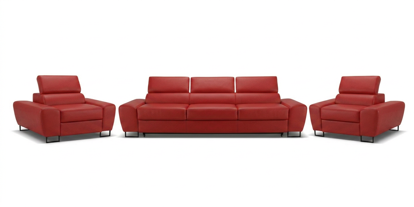 Zestaw wypoczynkowy sofa 3 kanapa fotele czerwony ekoskóra Savio Family — widoki produktu