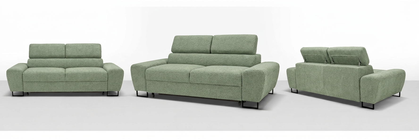 Kanapa sofa rozkładana f spania reg zagłówek Boucla miętowy Savio 2 os — widoki produktu
