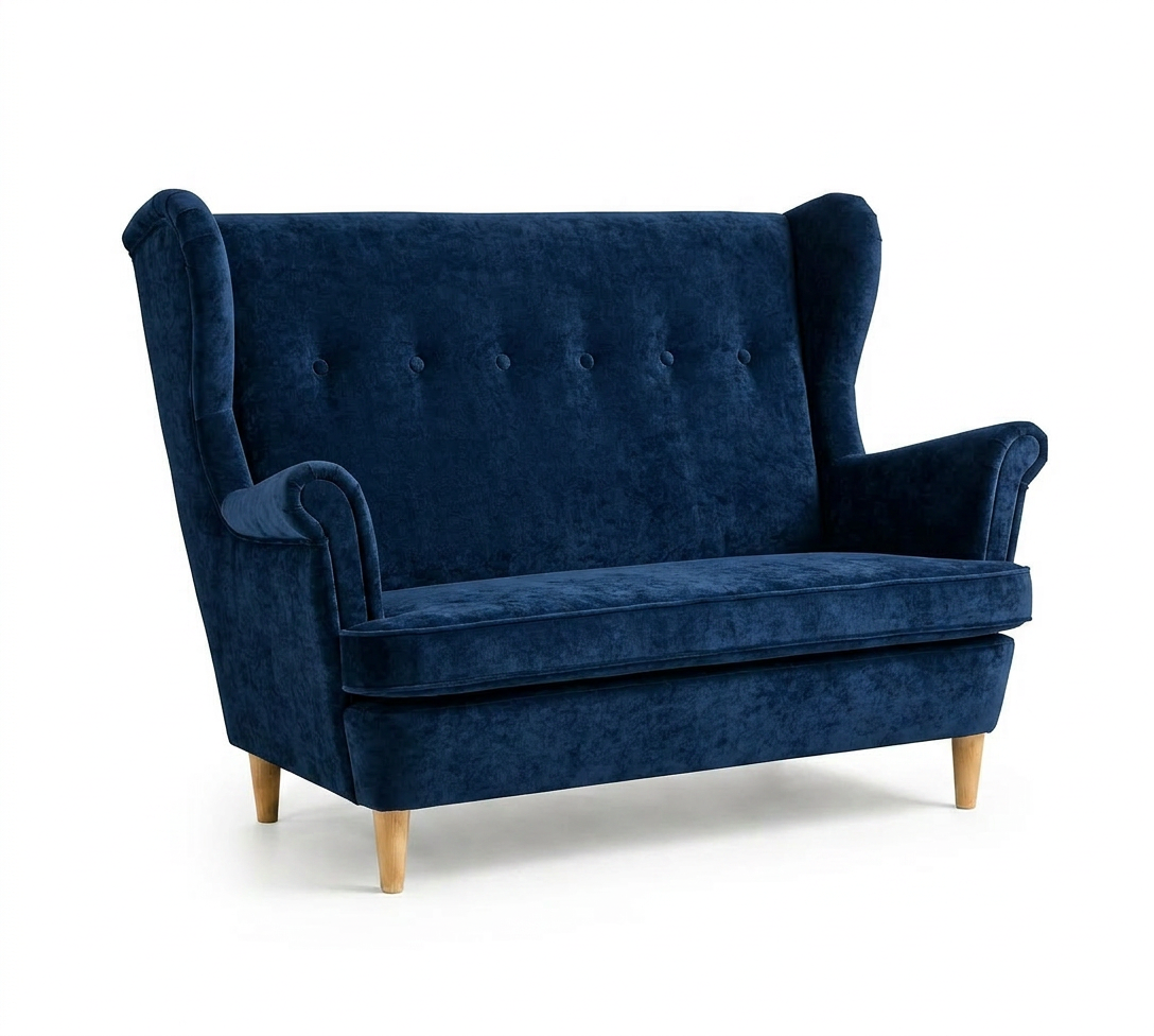 Sofa Kanapa Uszak Skandynawska błękitna welurowa sprężyny Ari Family Meble - 50