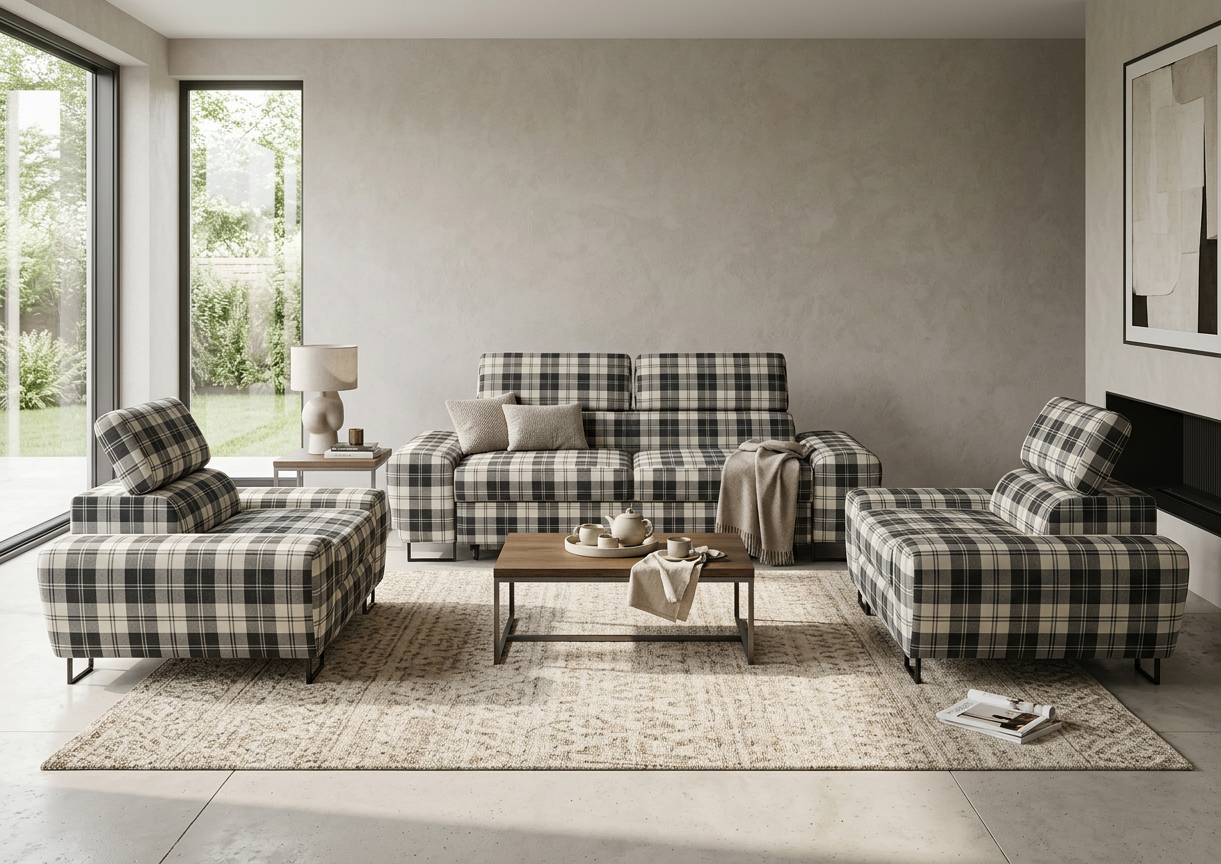 Zestaw wypoczynkowy sofa kanapa 2 fotele czarny biały Savio Family Meble — komfort