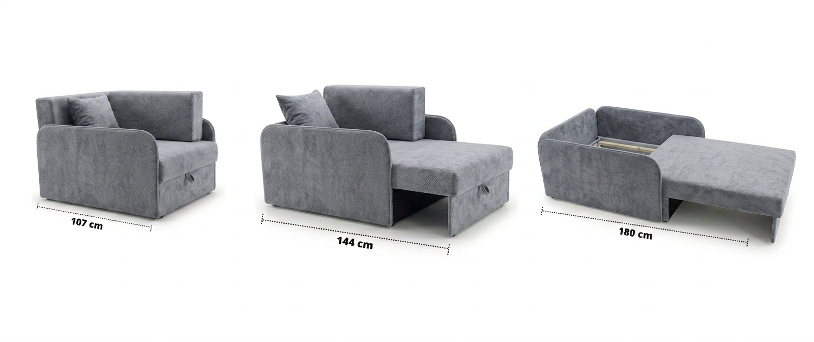 Łóżko dziecięce sofa kanapa rozkładana pojemnik szary welur Denis 3B Family — widoki produktu