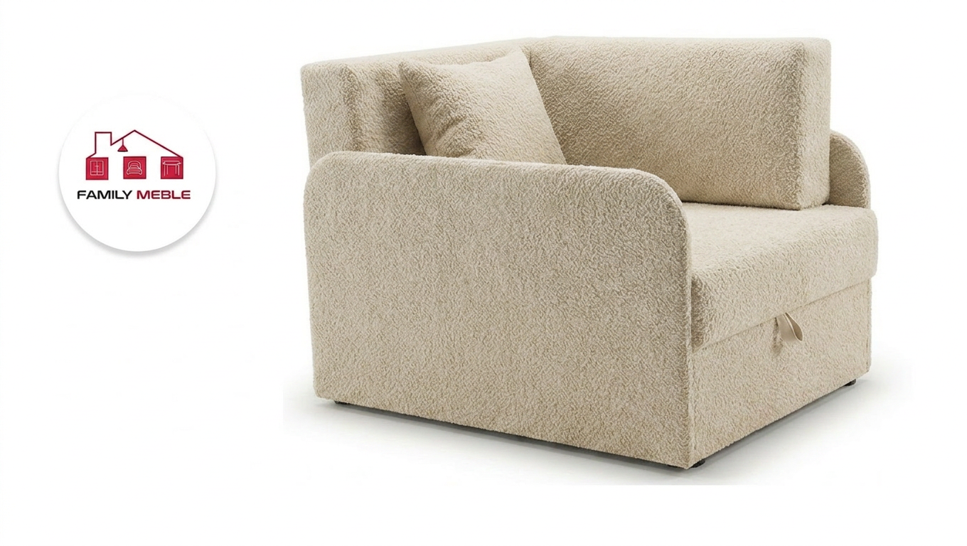Family Meble — Łóżko dziecięce sofa kanapa rozkładana pojemnik beżowy welur wygodny Denis