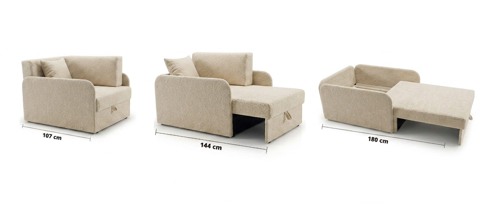 Łóżko dziecięce sofa kanapa rozkładana pojemnik beżowy welur wygodny Denis — widoki produktu