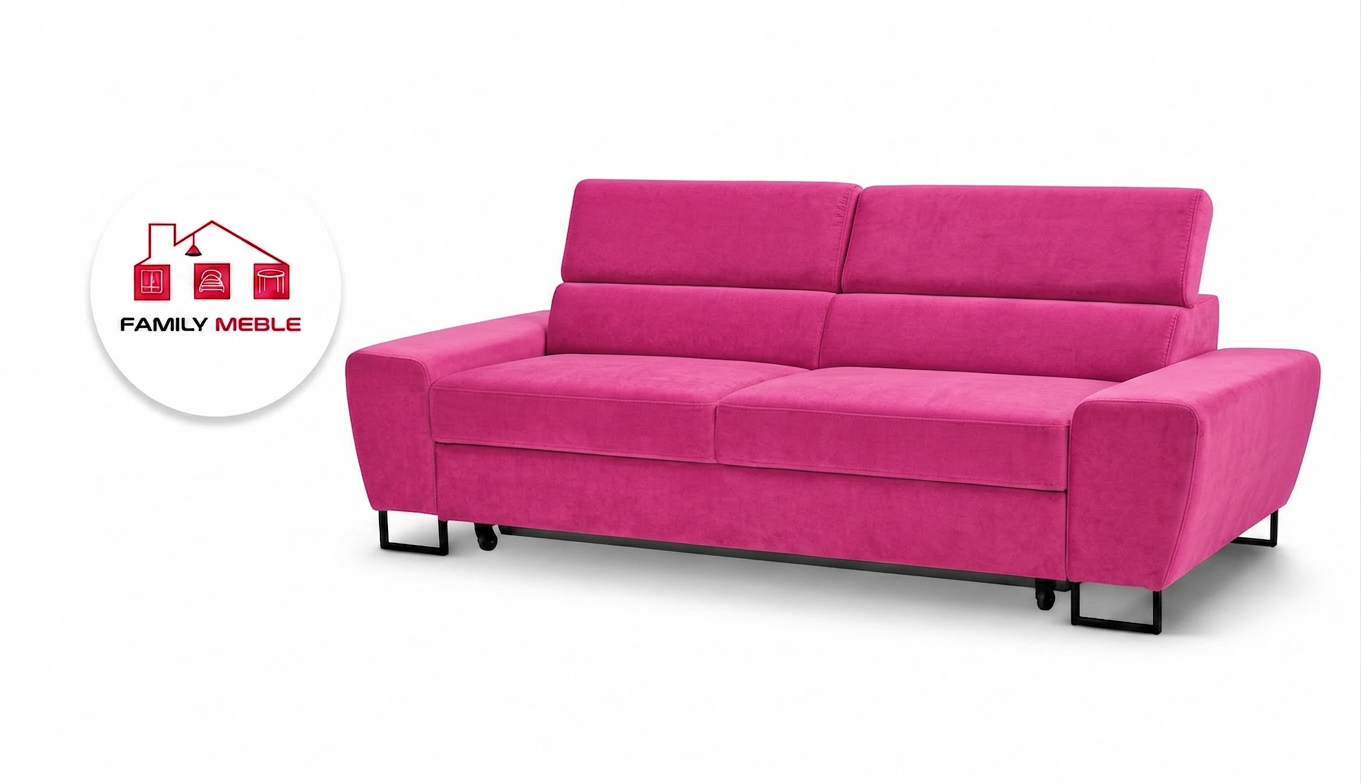 Family Meble — Zestaw wypoczynkowy sofa kanapa 2 fotele różowy welur Savio Family Meble