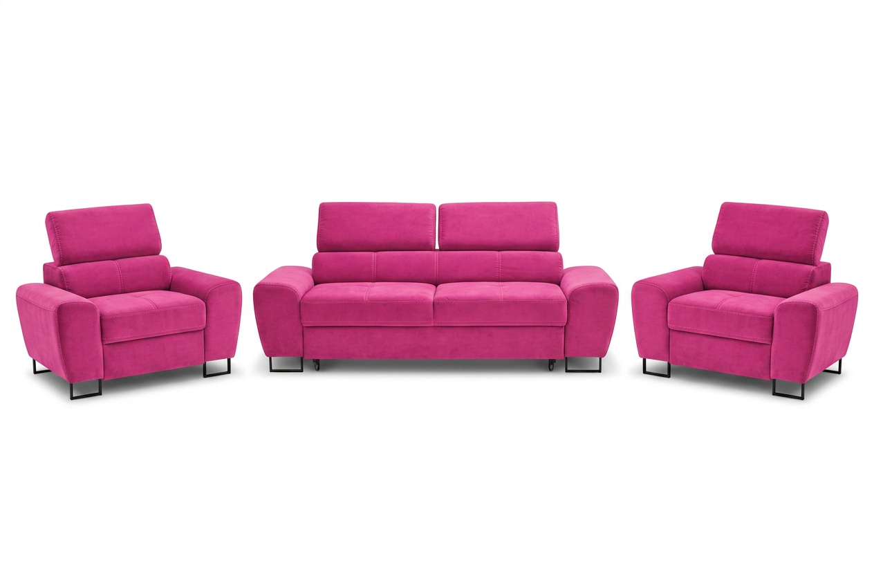 Zestaw wypoczynkowy sofa kanapa 2 fotele różowy welur Savio Family Meble — widoki produktu