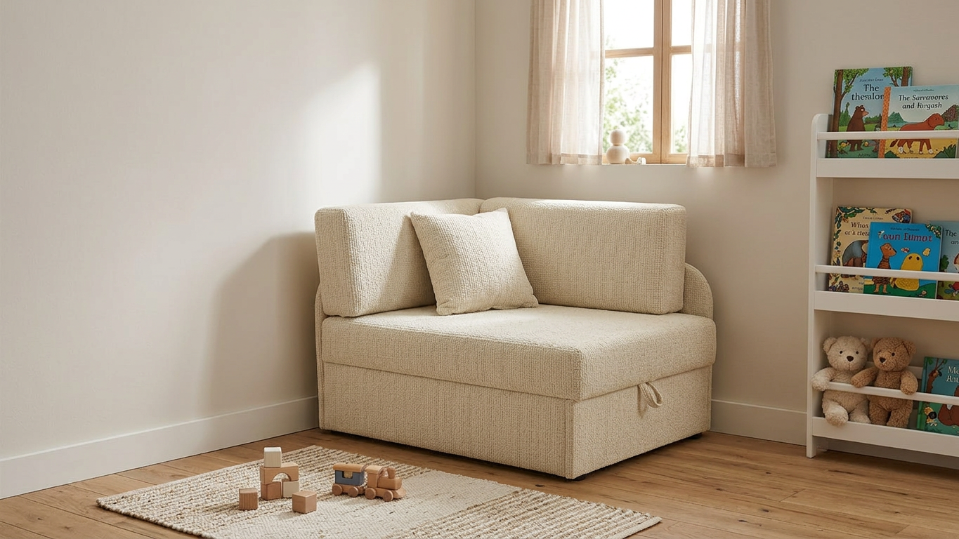 Łóżko dziecięce sofa kanapa beż welur szenil premium Denis Family Meble — komfort