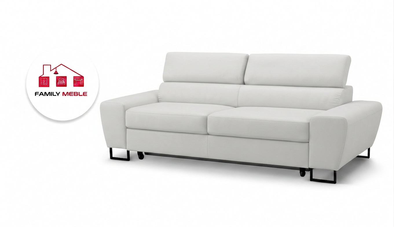 Family Meble — Kanapa sofa rozkładana f spania reg zagłówek skaj biały Savio 2 os Family