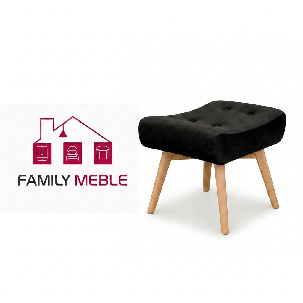 Family Meble — Vika Pufa skandynawska puf Podnóżek Siedzisko Salonu czarna Family Meble