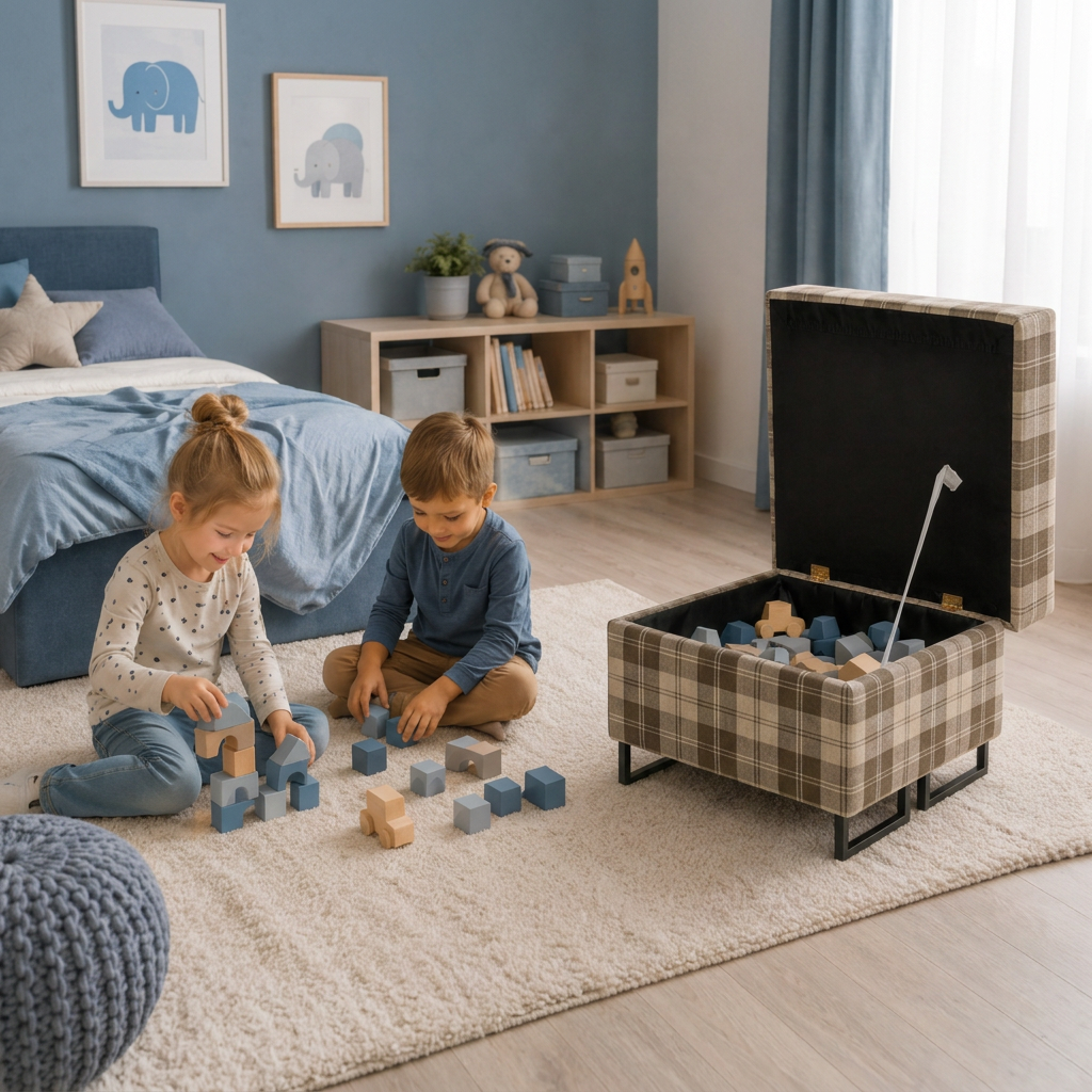 Pufa otwierana podnóżek pojemnik siedzisko brąz Savio Family Meble — detale