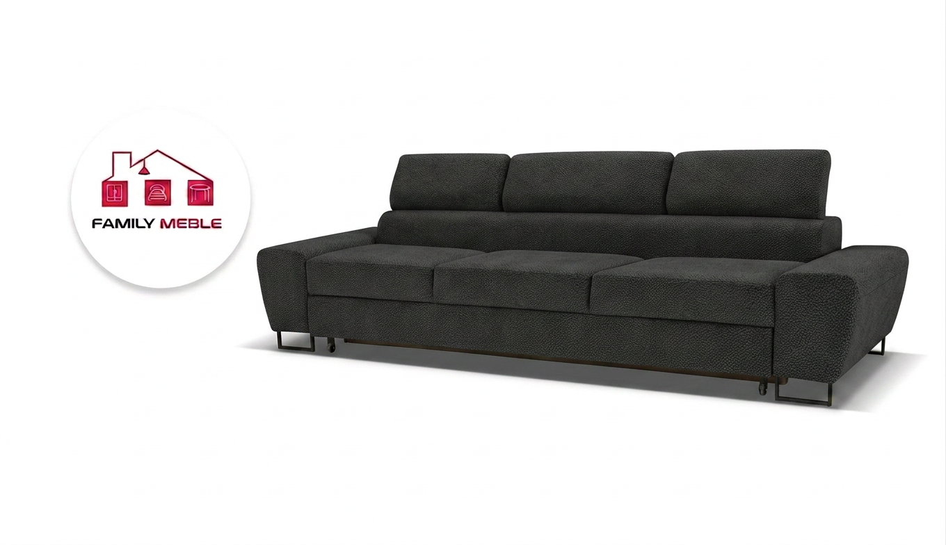 Family Meble — Kanapa sofa rozkładana f spania reg zagłówek Boucla czarny Savio Family