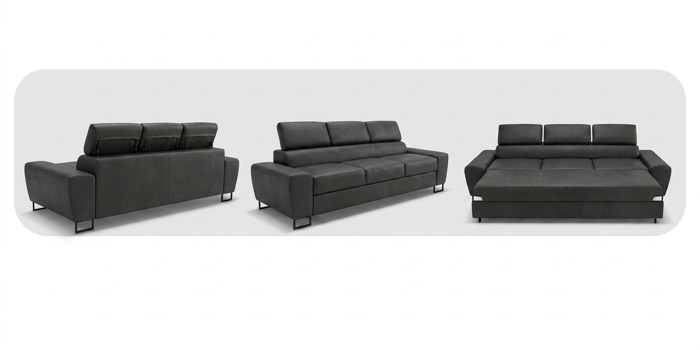 Kanapa sofa rozkładana f spania reg zagłówek Boucla czarny Savio Family — widoki produktu