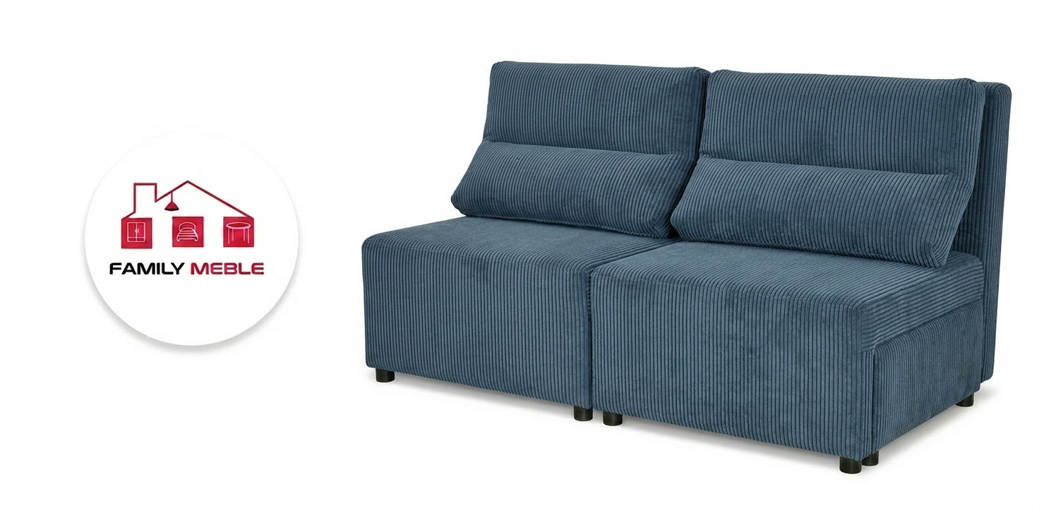 Family Meble — Kanapa 2 os sofa rozkładana spania pojemnik granatowy sztruks Kimo Family