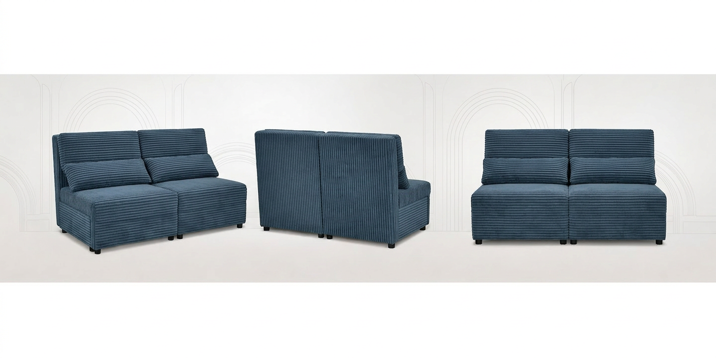 Kanapa 2 os sofa rozkładana spania pojemnik granatowy sztruks Kimo Family — widoki produktu