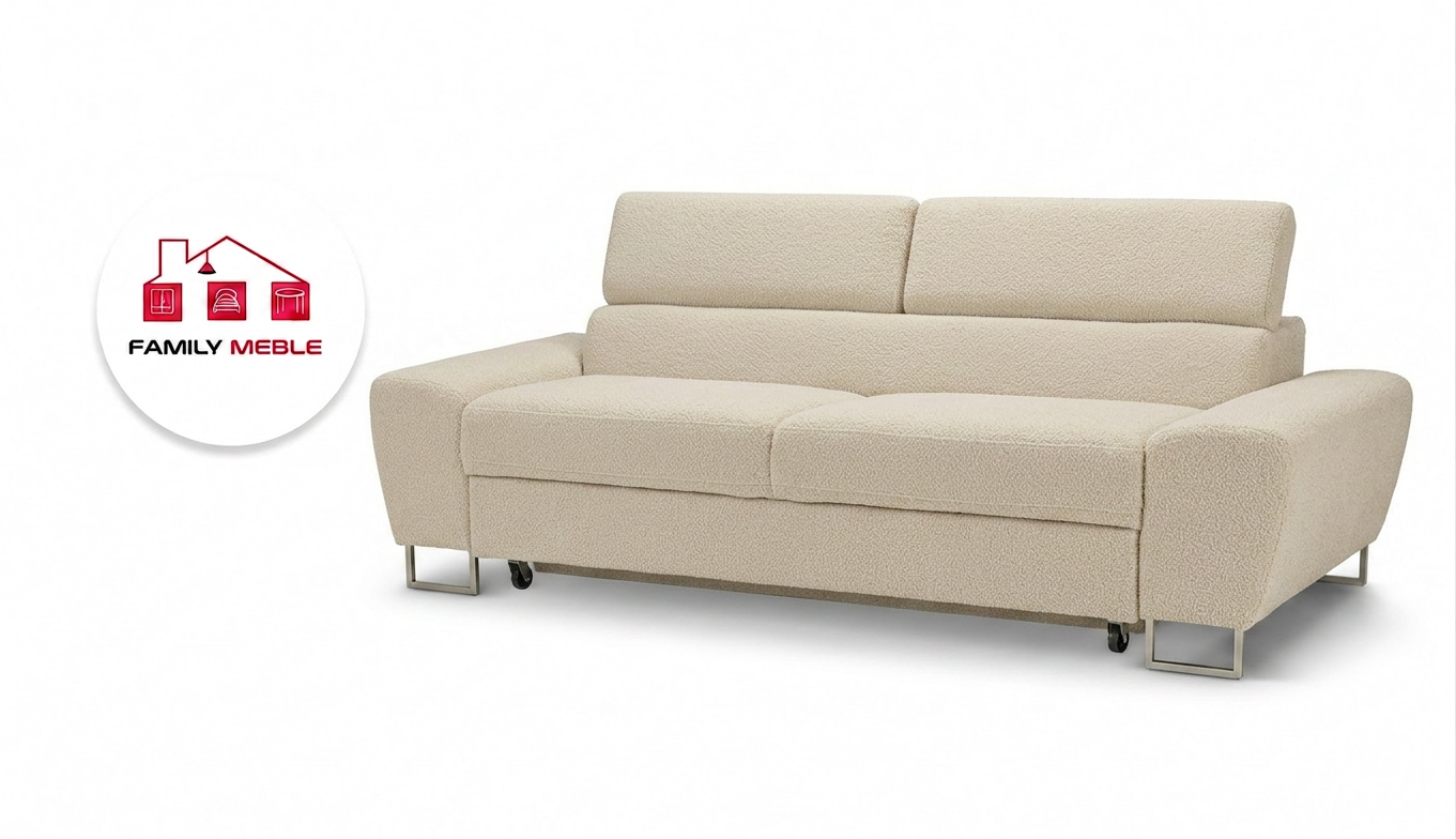 Family Meble — Zestaw wypoczynkowy sofa 2 fotele beżowy welur salonu Savio Family Meble